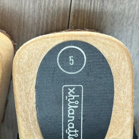 Xhilanation Sandals Womens Size 5 Cross Strap Slides Chunky Heel Leather Black - Picture 10 of 11